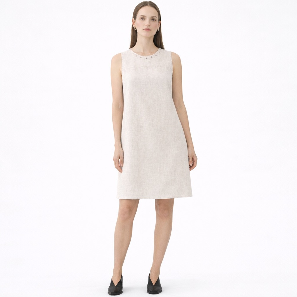 Cynthia Rowley Gray Linen Sheath Mini Dress Silver Stud Embellished Neck | Sz 2